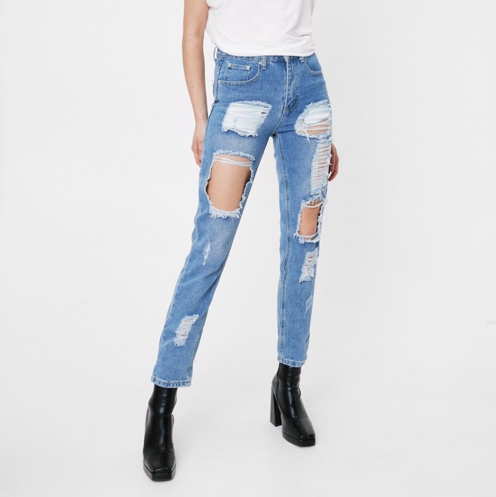 Nasty Gal Blue Distressed Ankle Jeans